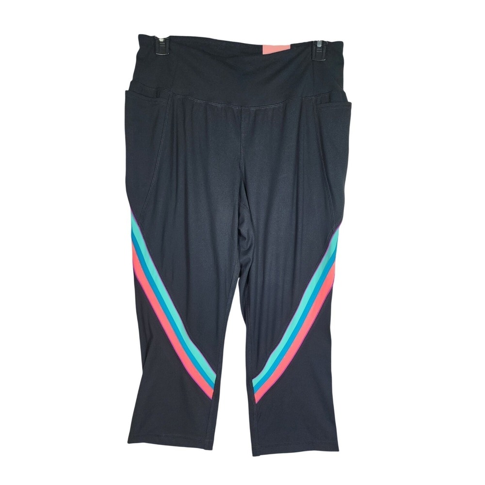 Lane Bryant NWT Womens 18/20 Capri Leggings Black Stripe Yoga Gym Curvy Walking